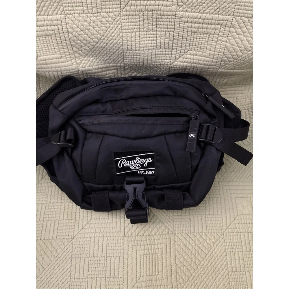 Rawlings Players Sling Bag Black Base/ Softball Crossbody Waist Pack 3 Sections